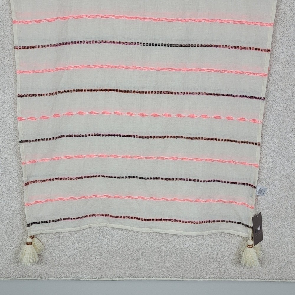 J. Jill Scarf One Size Cream Multi Striped Tassel Trim Bohemian Lightweight NWT - Picture 4 of 8